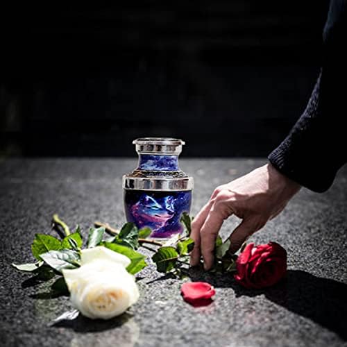 HLC Galaxy Wolf Mini Urn with Velvet Box Bag - Affordable Ashes Keepsake 35 cuin