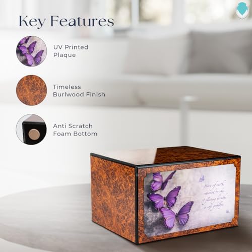 GetUrns Purple Butterfly Adult Wooden Cremation Urn