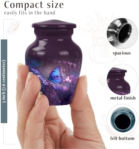 Purple Butterfly Urn for Human Ashes 3 Inch