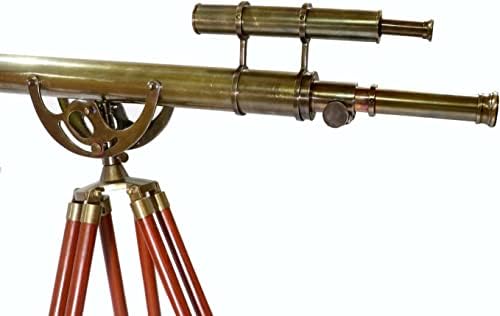 Maritime Antique Double Barrel Telescope with Brass Mount and Wooden Tripod