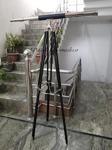Nautical HOMEDECO - Brass Telescope with Adjustable Tripod and Wooden Stand