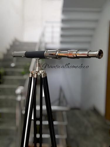 Nautical HOMEDECO - Brass Telescope with Adjustable Tripod and Wooden Stand