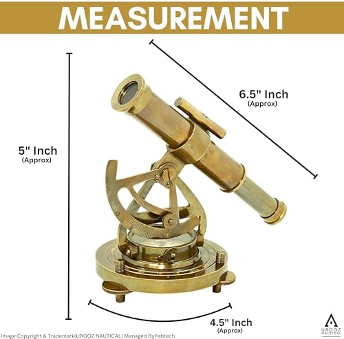 Antique Brass Alidade Compass with Telescope Decor
