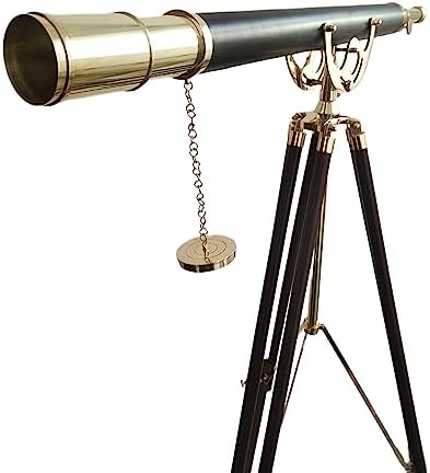 Maritime Antique Brass Telescope with Wooden Tripod Stand