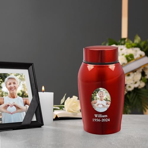 Custom Photo Urn for Ashes Keepsake - 55 Inch Red