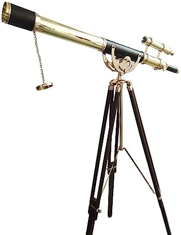 Nautical Brass Double Barrel Telescope Floor Standing Tripod Stand Decor
