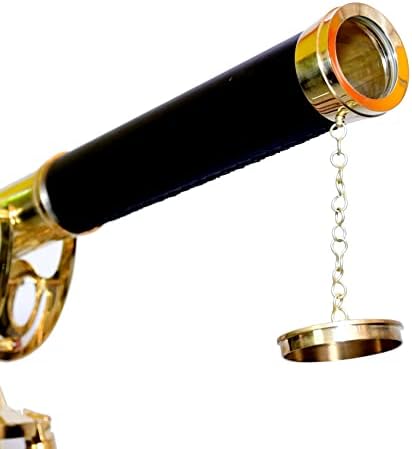 Vintage Nautical Brass Telescope with Black Leather Cover