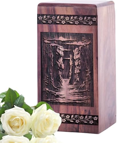 JAGASY 8 Inch Wooden Cremation Urn for Human Ashes