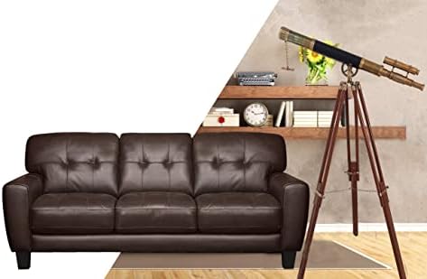 Nautical Style Black Leather Telescope with Brass Double Barrel