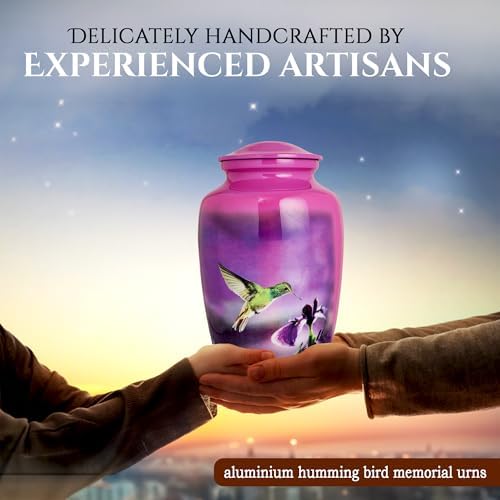 Purple Hummingbird Cremation Urn for Adults - Large Decorative Memorial