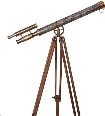 Vintage Double Barrel Telescope Spyglass with Brass and Teak