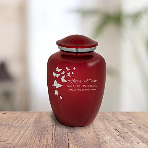 Homage Medium Ascending Butterflies Cremation Urn - 80 Cubic Inch Capacity - Crimson
