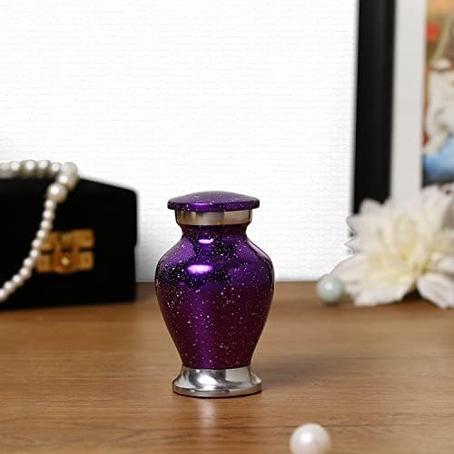 Small Purple Cremation Urn with Velvet Bag and Gift Box