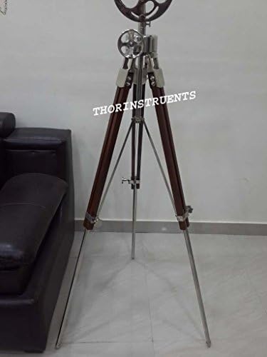 Vintage Brass Double Barrel Telescope with Wooden Tripod