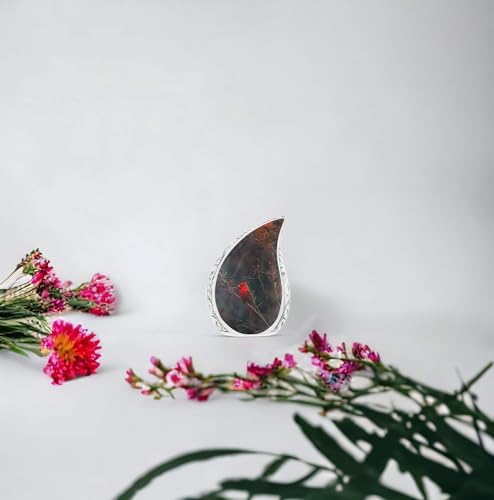 Red Cardinal Bird Dark Teardrop Cremation Urn 3 Inch
