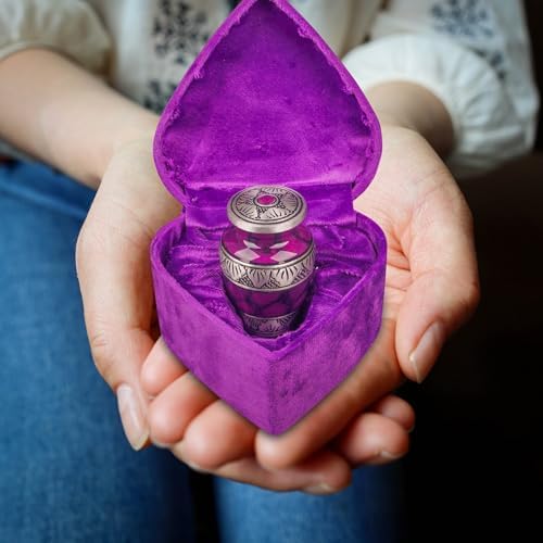 Small Keepsake Cremation Urn with Velvet Case and Funnel Purple Mini Urn for Human Ashes Family Pet or Flowers