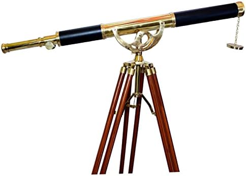 Vintage Nautical Brass Telescope with Black Leather Cover