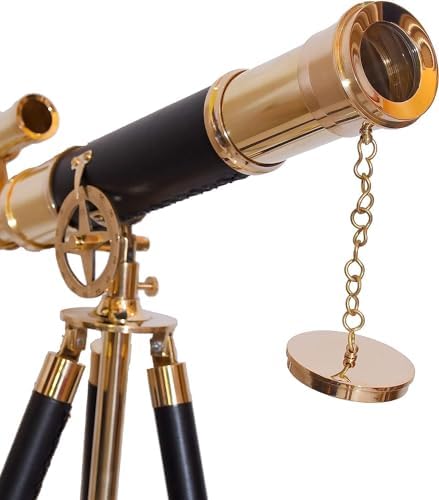Nautical Black Leather Telescope Floor Standing Tripod