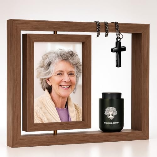 Mini Urn with Rotating Desk Frame and Cremation Necklace for Ashes