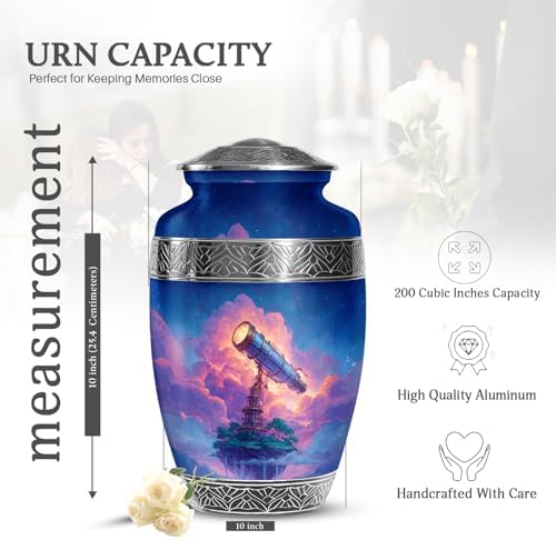 Telescope Cremation Urn - 10 Inch Blue Urn for Human Ashes