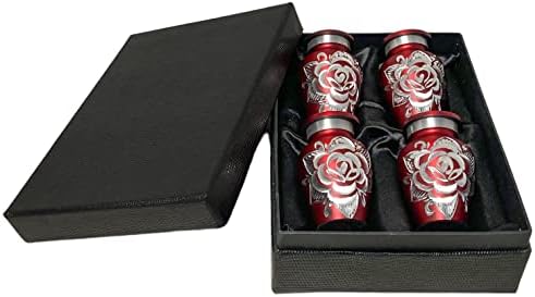 Set of 4 Crimson Cremation Urns with Rose Etching