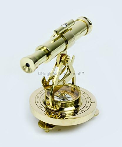 Maritime Polished Brass Telescope Compass with Level Meter Decorative Accent Yellow