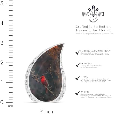 Red Cardinal Bird Dark Teardrop Cremation Urn 3 Inch