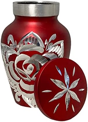 Set of 4 Crimson Cremation Urns with Rose Etching