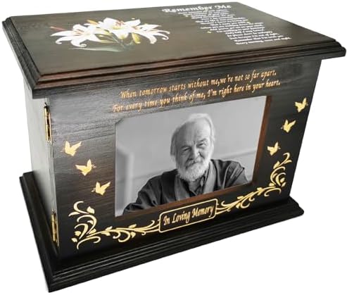 Cremation Urn for Human Ashes Walnut Wooden Urn with Photo Frame 270 Cubic Inches Capacity