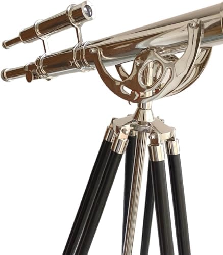 Nauticalshoppee Decorative Brass Telescope with Chrome Finish on Black Wooden Tripod