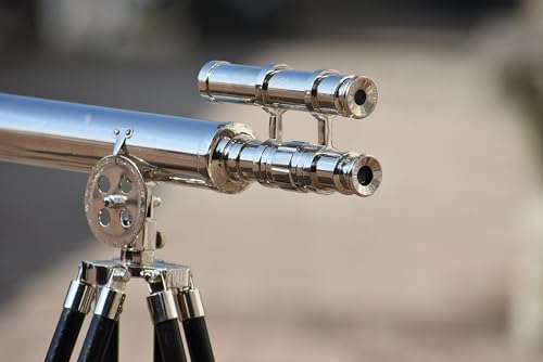 Nautical Brass Double Barrel Telescope with Wooden Tripod Stand