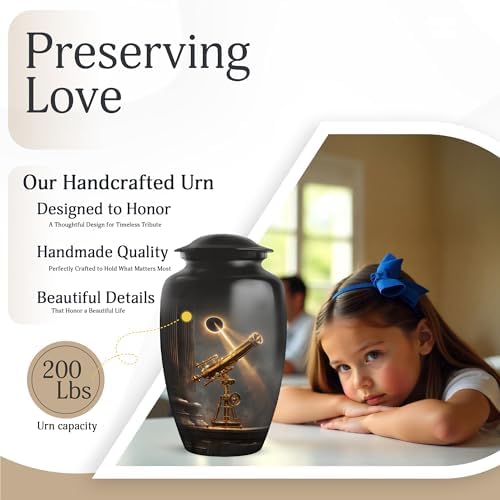 Telescope Memorial Urns for Human Ashes - Large Black 10 Inch Urn