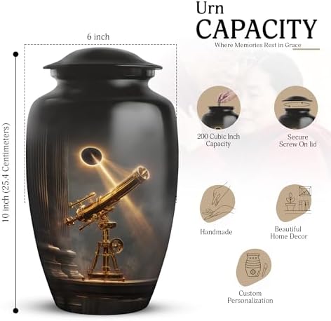 Telescope Memorial Urns for Human Ashes - Large Black 10 Inch Urn
