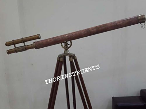 Nautical Brass Leather Telescope Floor Stand