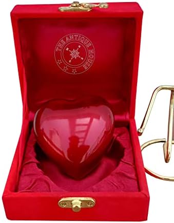 Red Heart Cremation Urn with Brass Stand and Velvet Box