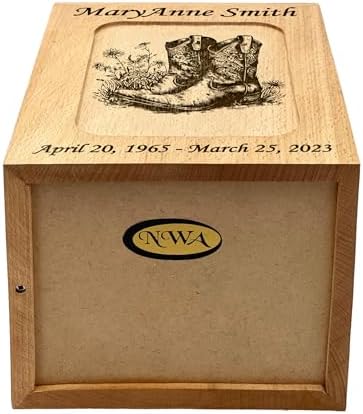 Personalized Cowboy Boots Wooden Urn for Ashes