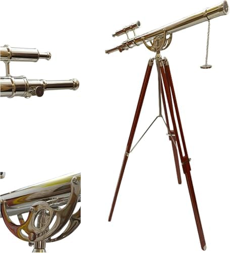 Vintage Brass Telescope with Wooden Tripod and Nickel Finish