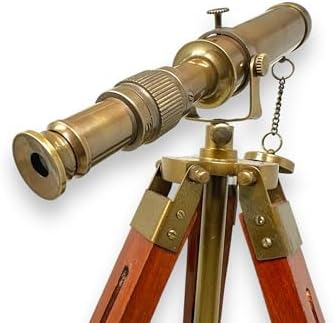FYNJREX Nautical Brass Telescope with Wooden Stand Home Decor