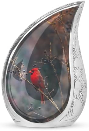Red Cardinal Bird Dark Teardrop Cremation Urn 3 Inch