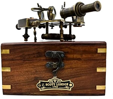 Vintage Brass Nautical Sextant with Hardwood Box and Two Sighting Telescopes