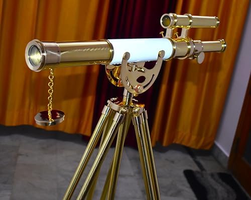 Nautical Brass Telescope with Leather Wrap and Wooden Tripod