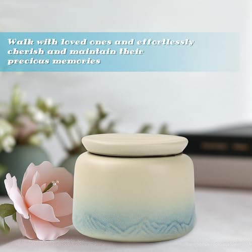 Small Ceramic Urn for Human Ashes - Beige Keepsake Memorial Urn