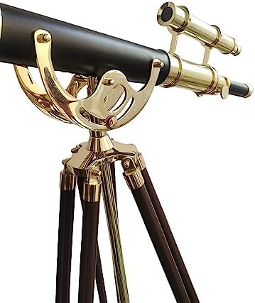 Nautical Brass Double Barrel Telescope Floor Standing Tripod Stand Decor