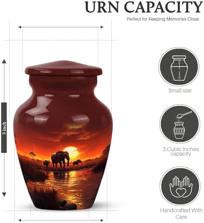 Elephant Miniature Cremation Urn - 3 Inch Sunset Design