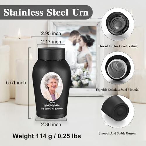 Photo Personalized Urns for Human Ashes Matte Black Mini Urn