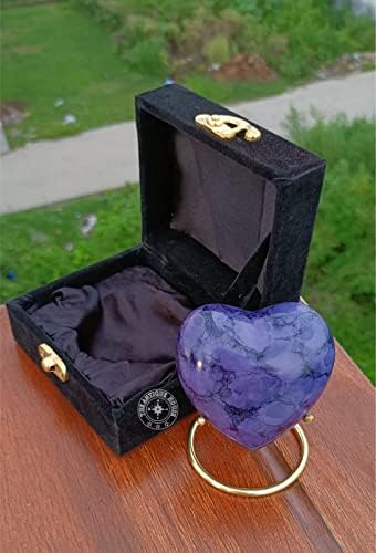 Purple Cremation Urn Heart with Black Box and Brass Stand