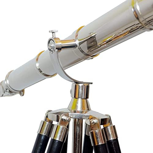 Nautical Marine Nickel Handmade Telescope with Black Wooden Tripod
