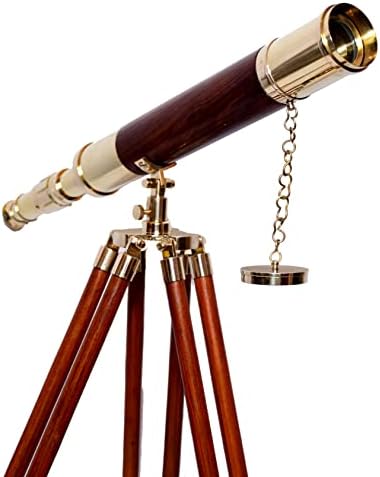 Nautical Antique Brass Telescope with Wooden Tripod