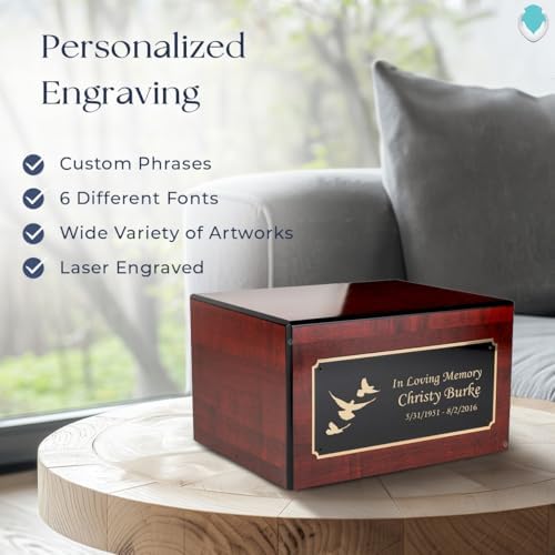 GetUrns Heritage Adult Cherry Wood Cremation Urn Box with Dove Engraving