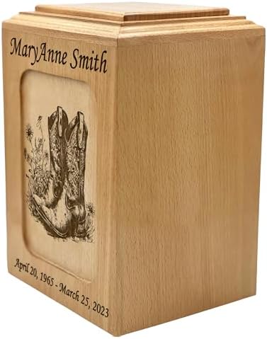 Personalized Cowboy Boots Wooden Urn for Ashes